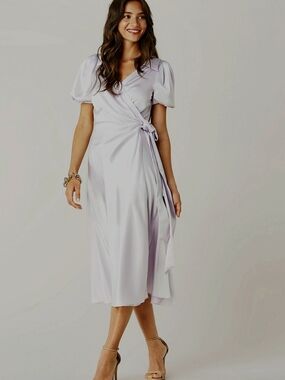DVF Valentina Lilac Wrap Midi Dress .